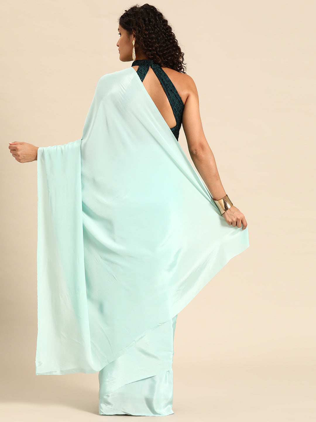 Dhiyona GR Women's Sabhya Aqua Green Satin Saree