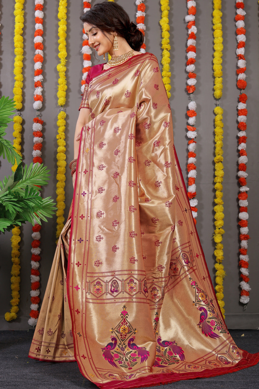Dhiyona GR Women's Amrut Maroon Zari Paithani Silk Saree