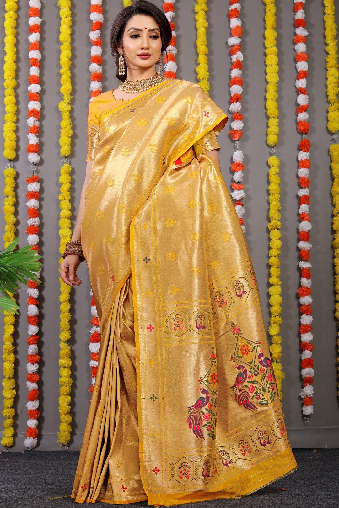 Dhiyona GR Women's Amrut Yellow Zari Paithani Silk Saree