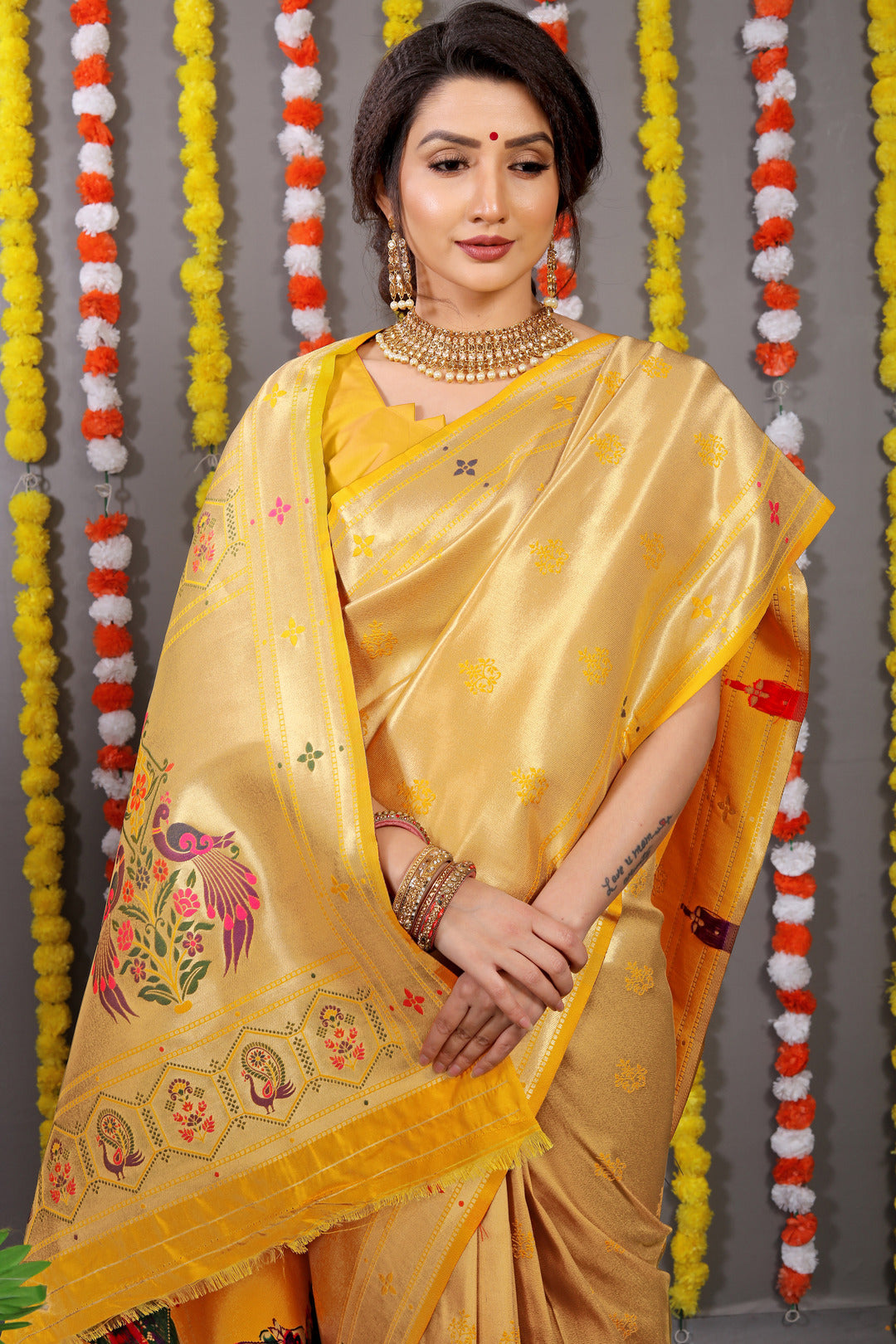 Dhiyona GR Women's Amrut Yellow Zari Paithani Silk Saree