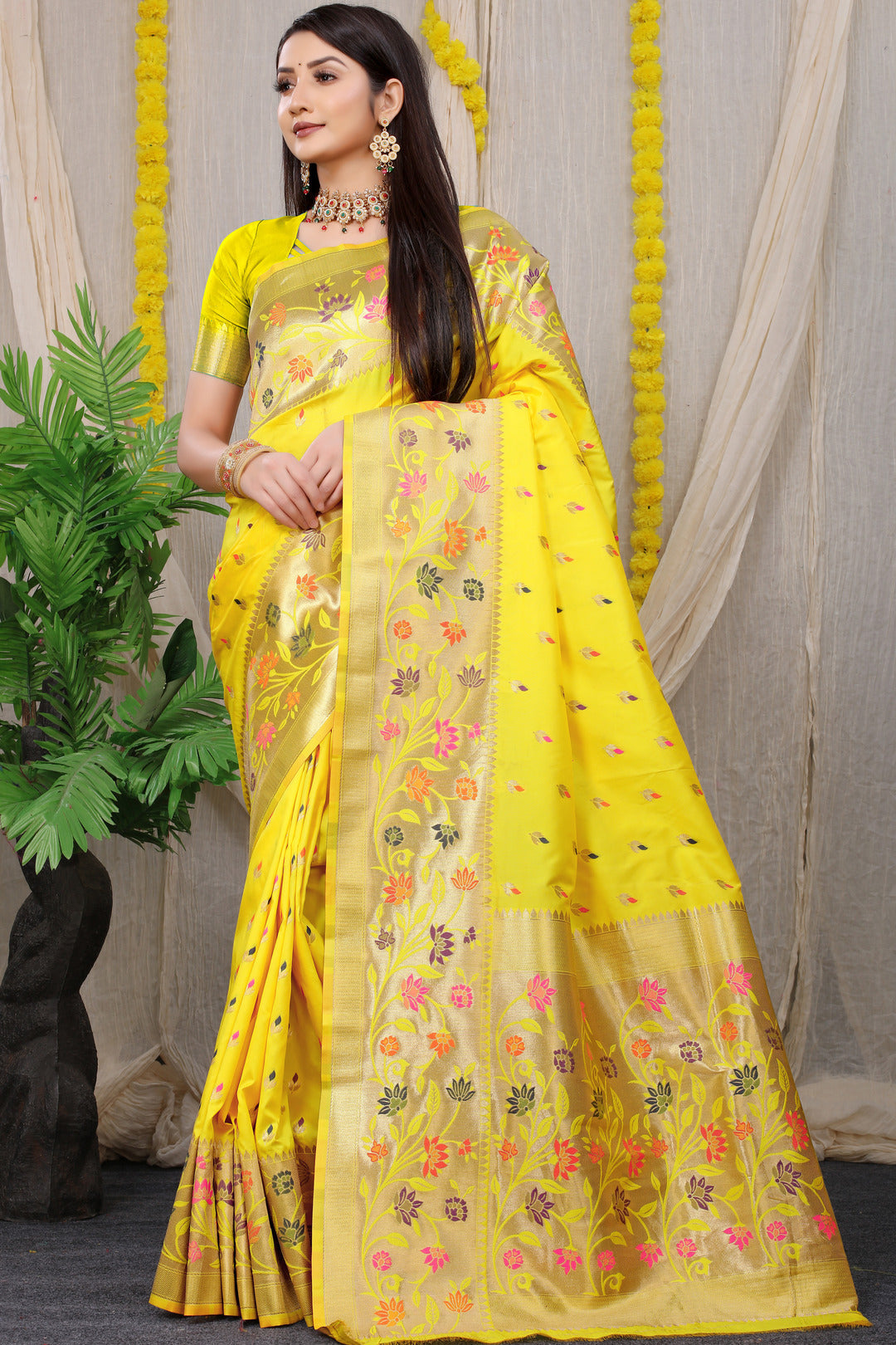 Dhiyona GR Women's Rajkumari Yellow Zari Paithani Silk Saree