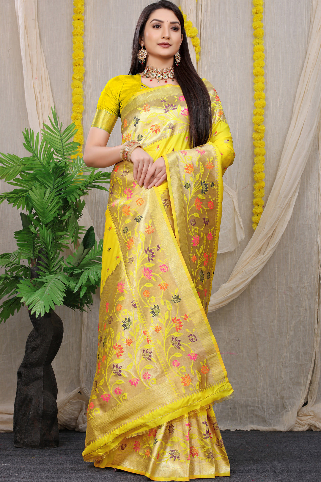 Dhiyona GR Women's Rajkumari Yellow Zari Paithani Silk Saree