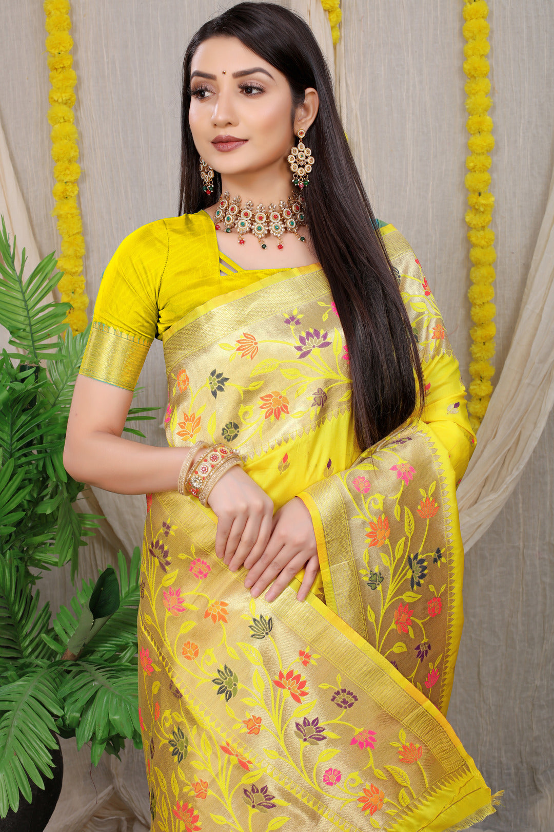 Dhiyona GR Women's Rajkumari Yellow Zari Paithani Silk Saree
