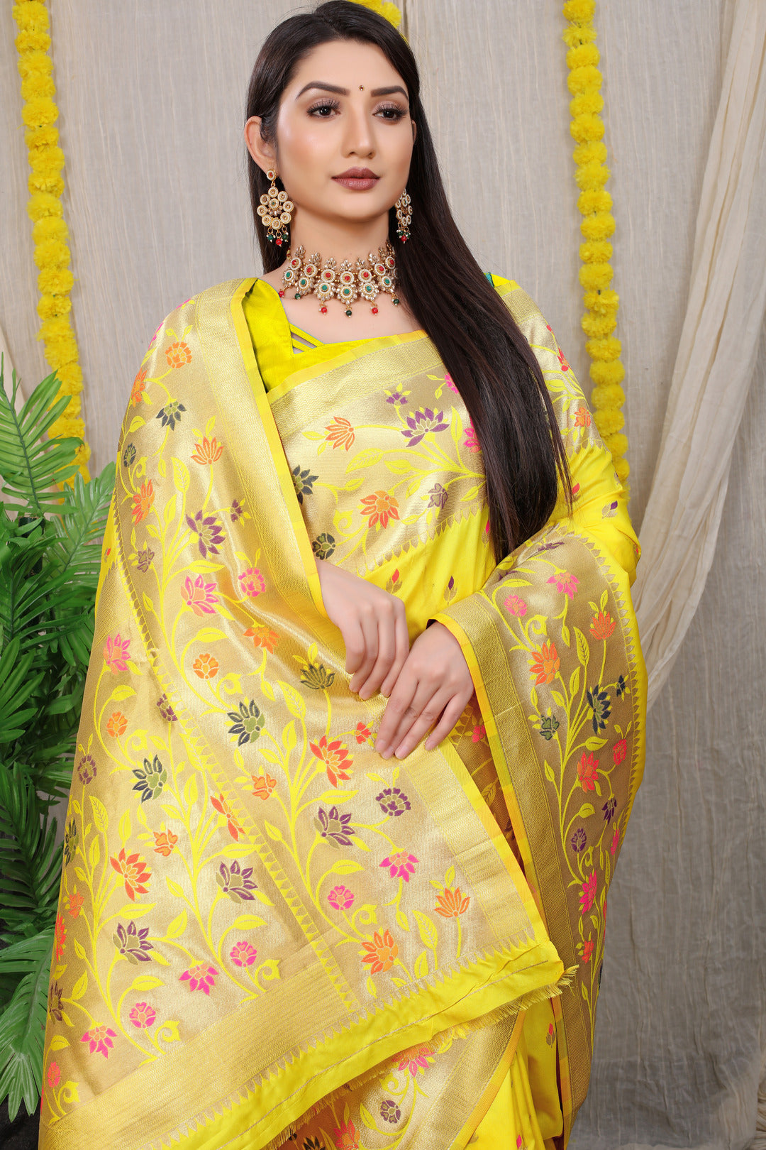 Dhiyona GR Women's Rajkumari Yellow Zari Paithani Silk Saree