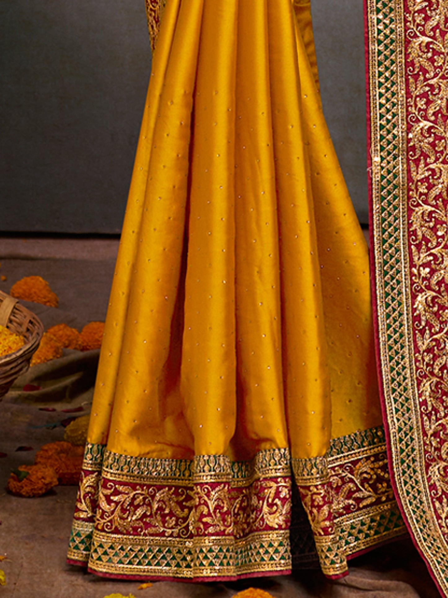 Women's Satin Silk Green Embroidered Designer Saree With Blouse Piece