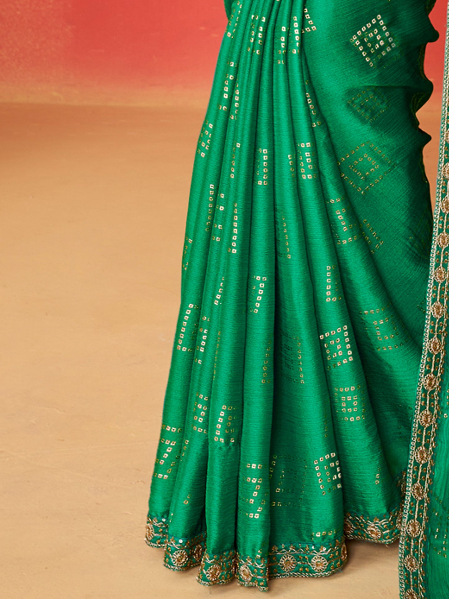Women's Chiffon Teal green Embellished Designer Saree With Blouse Piece