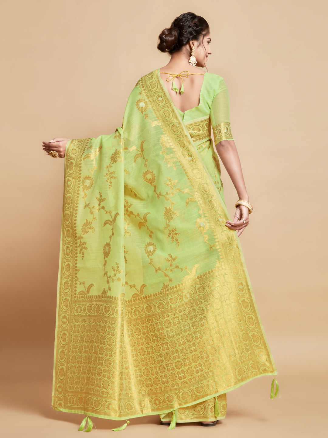 Dhiyona GR Women's Sargam Royal Lime Green Zari Woven Design Linen Saree