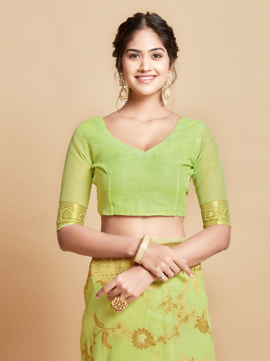 Dhiyona GR Women's Sargam Royal Lime Green Zari Woven Design Linen Saree