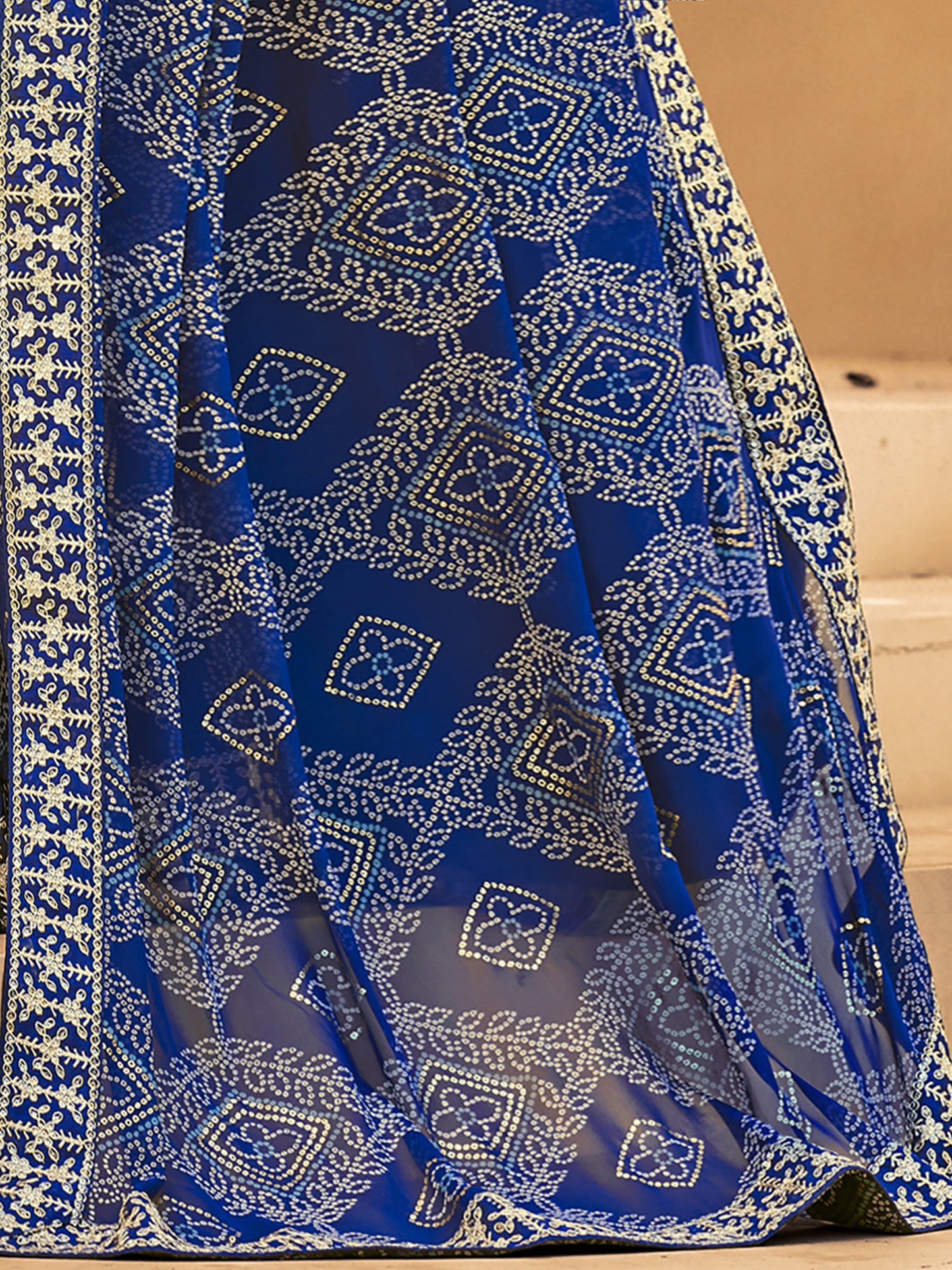 Women's Georgette Blue Embellished Designer Saree With Blouse Piece