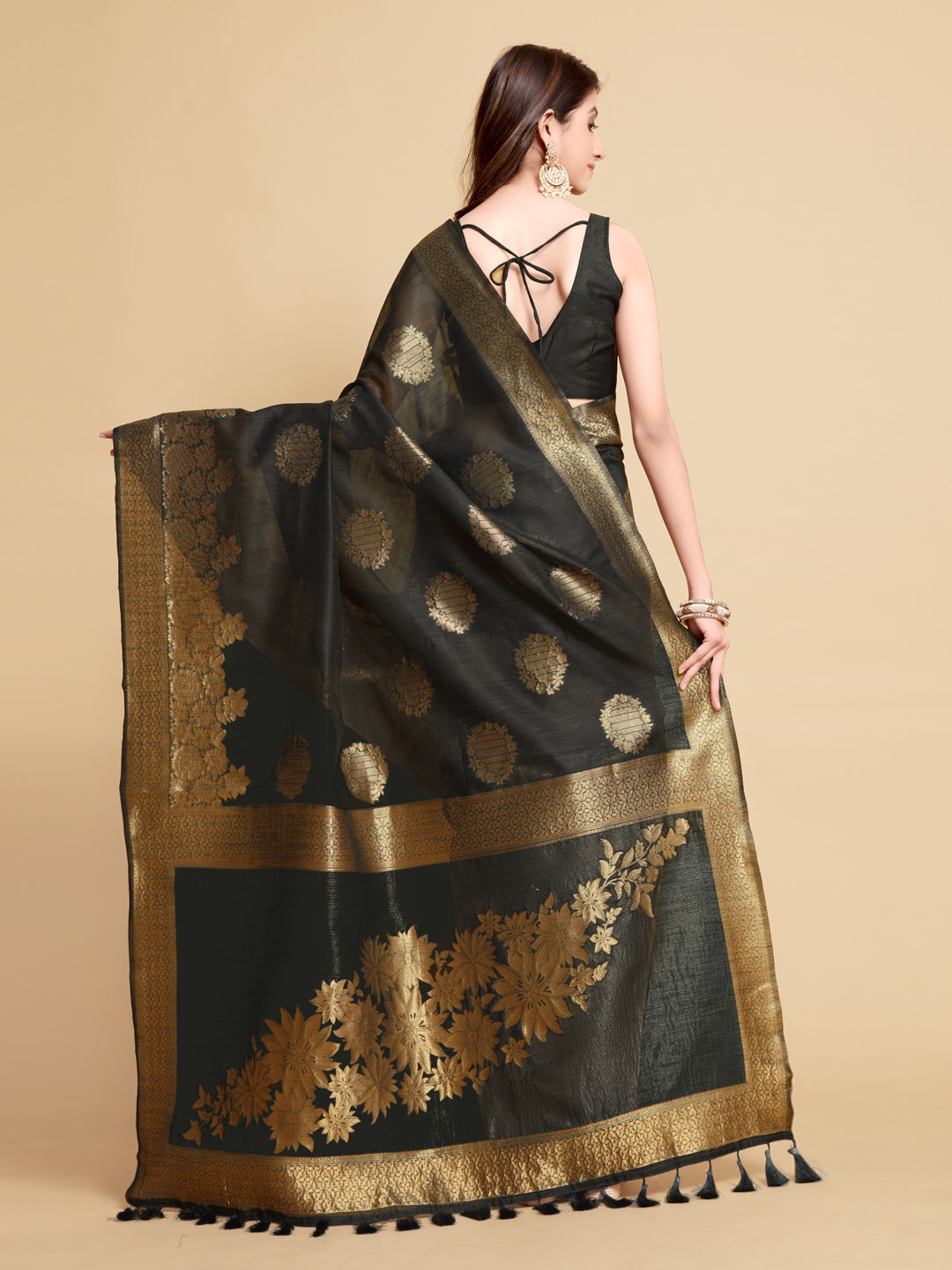Dhiyona GR Women's Satrangi Alluring Grey Zari Woven Design Linen Saree