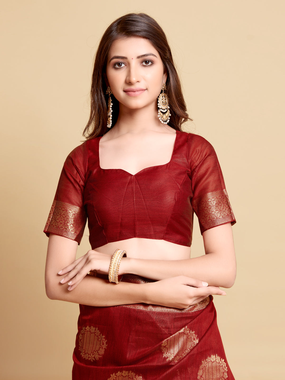 Dhiyona GR Women's Satrangi Chilli Red Zari Woven Design Linen Saree