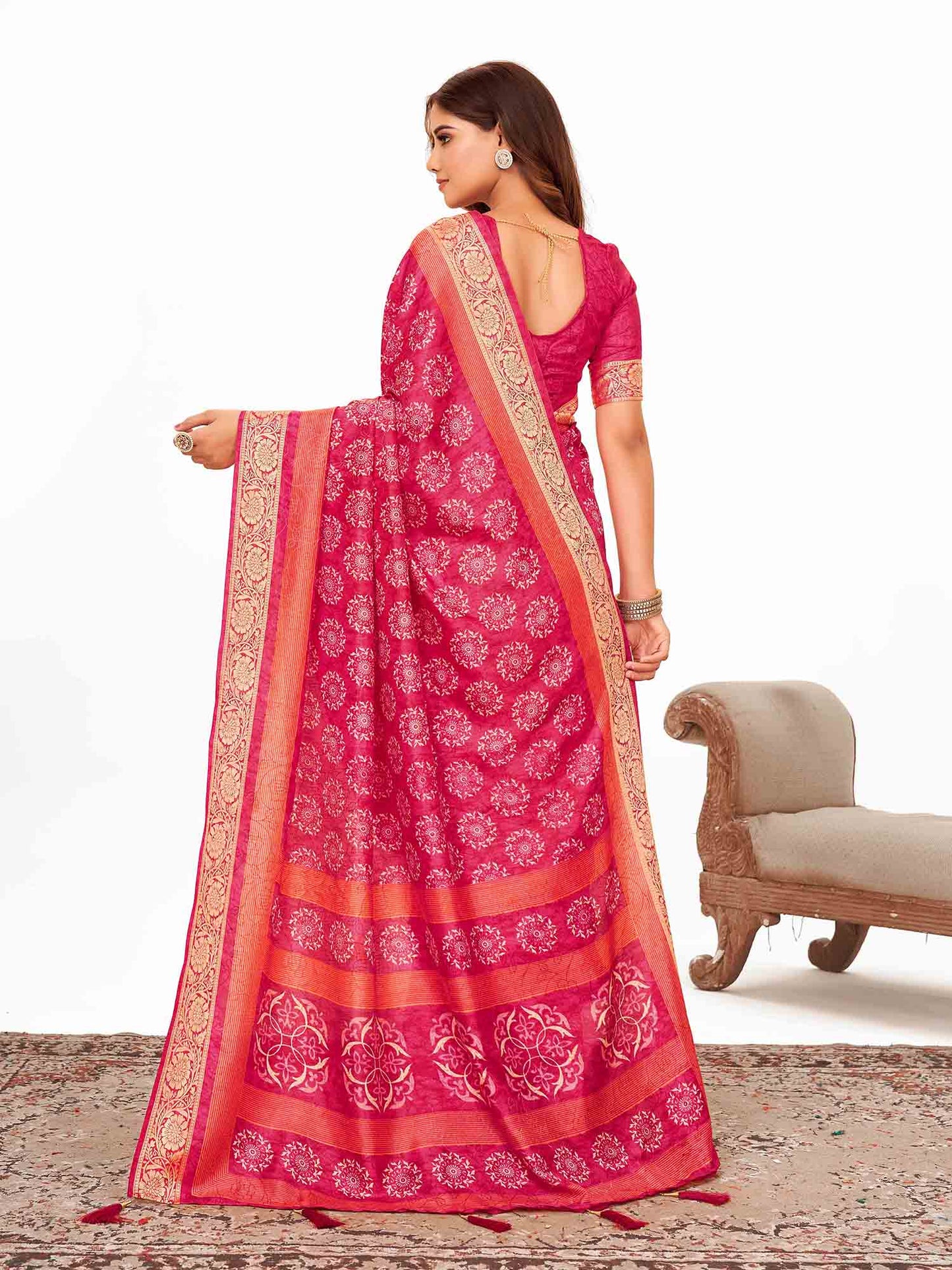 Women's Dola Silk Pink Printed Designer Saree With Blouse Piece