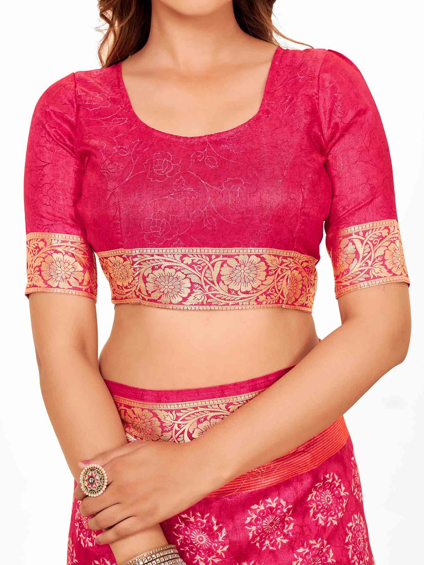 Women's Dola Silk Pink Printed Designer Saree With Blouse Piece