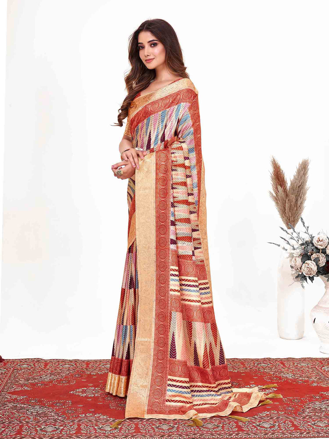 Women's Dola Silk Brown Printed Designer Saree With Blouse Piece