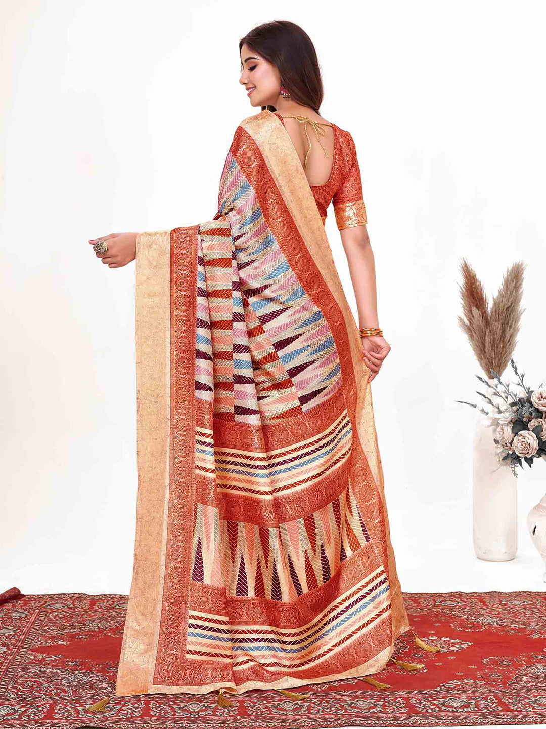 Women's Dola Silk Brown Printed Designer Saree With Blouse Piece