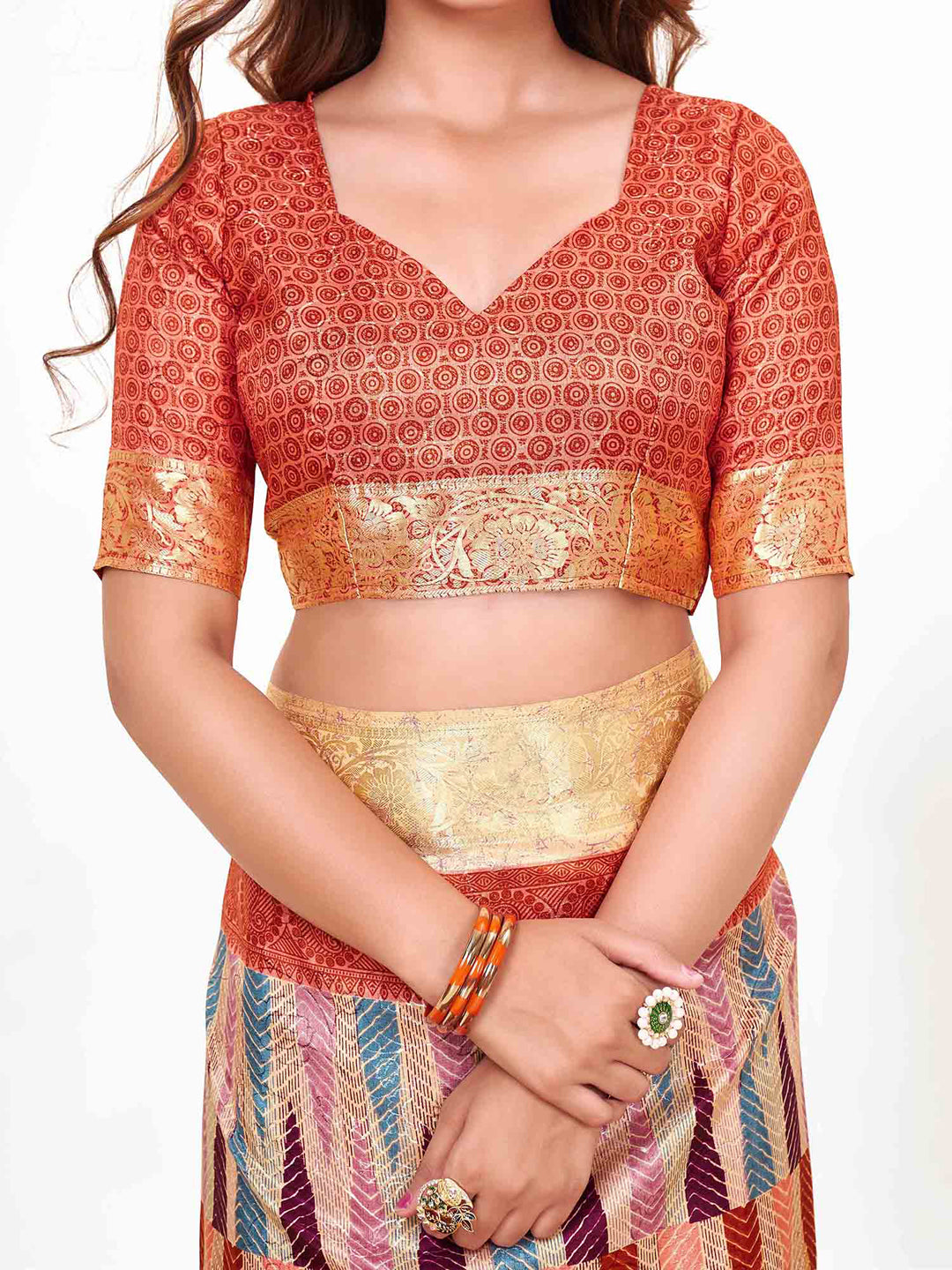 Women's Dola Silk Brown Printed Designer Saree With Blouse Piece