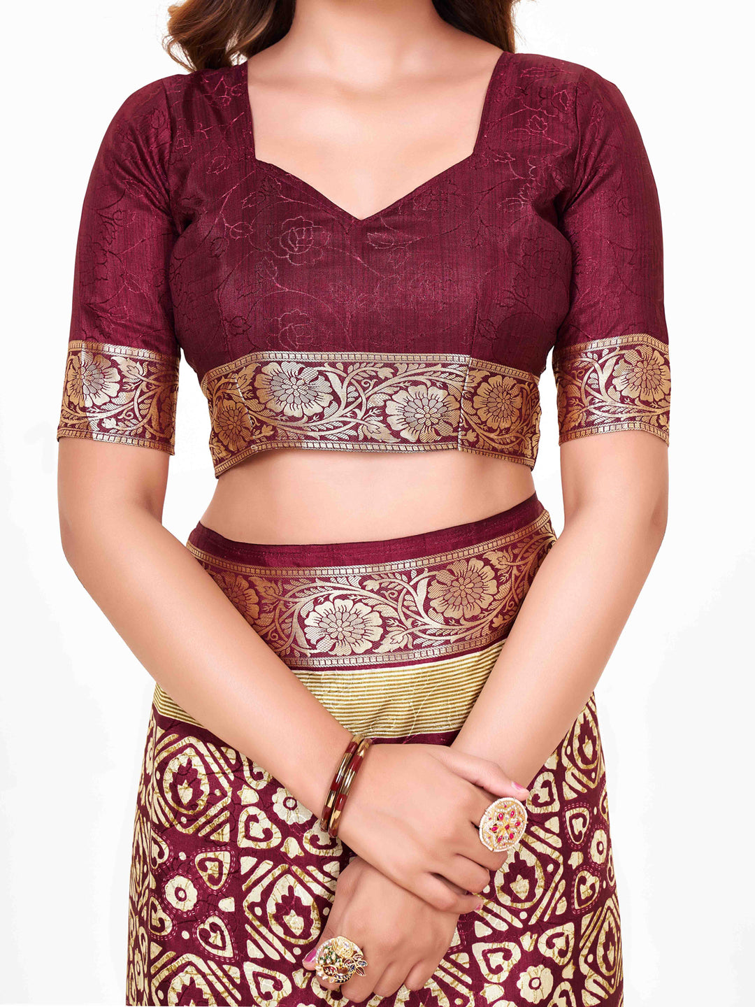Women's Dola Silk Magenta Printed Designer Saree With Blouse Piece