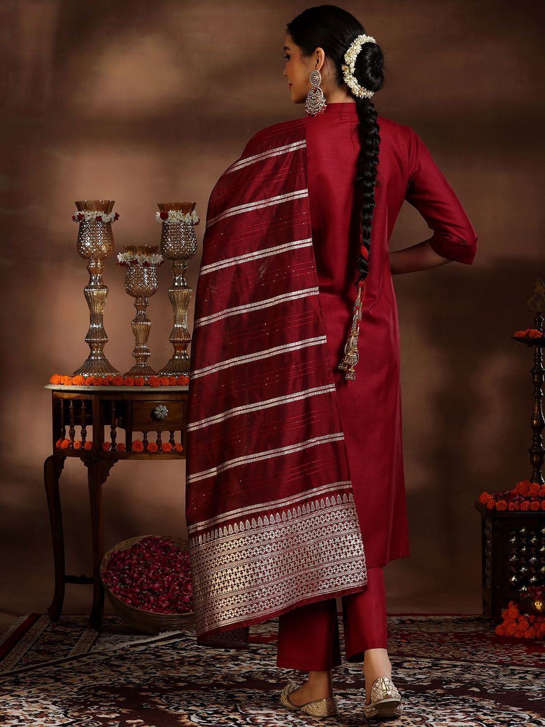 Dhiyona LB Women's Pleated Kurta with Trousers & Dupatta