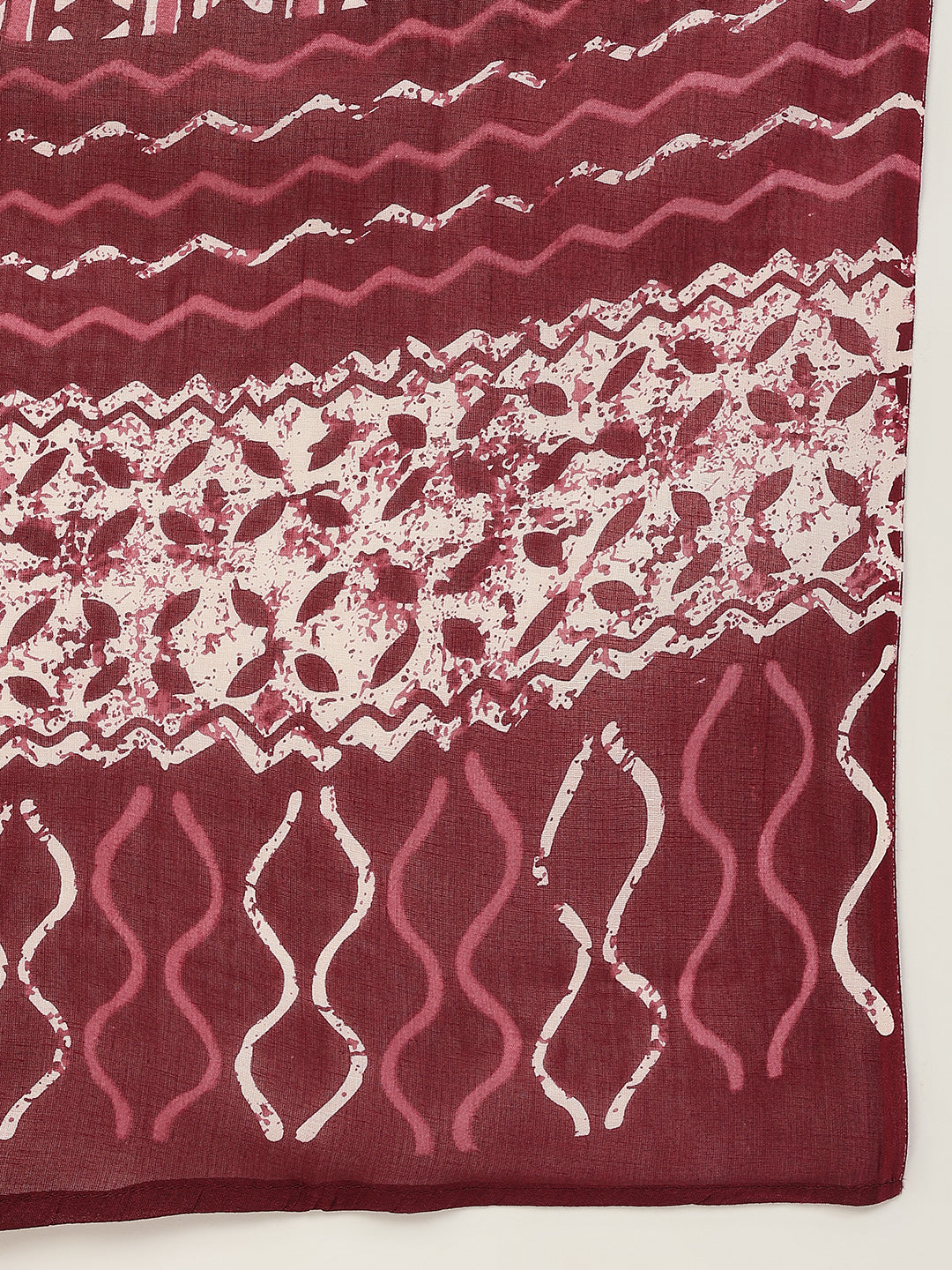 Women's Maroon Cotton Straight Kurta with Pant and Dupatta