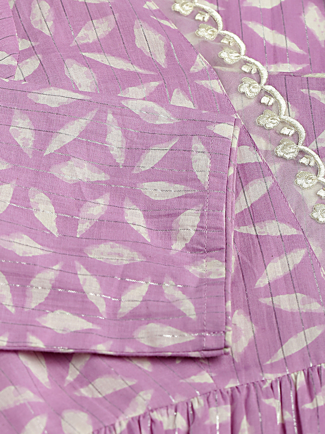 Women's Lavender Pure Cotton Flared Kurta Set With Dupatta