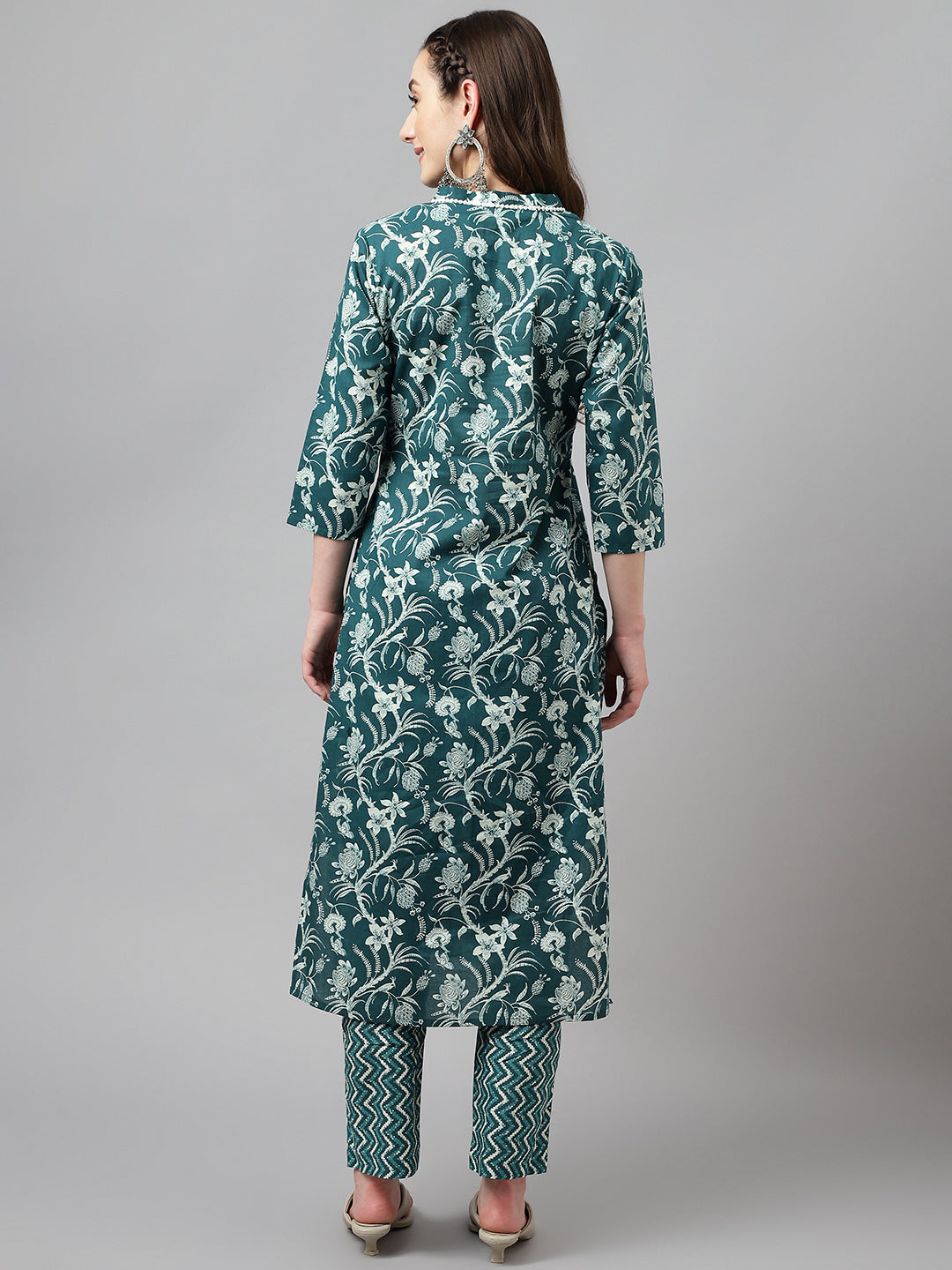 Women's Teal Blue Cotton A-Line Kurta with Pant