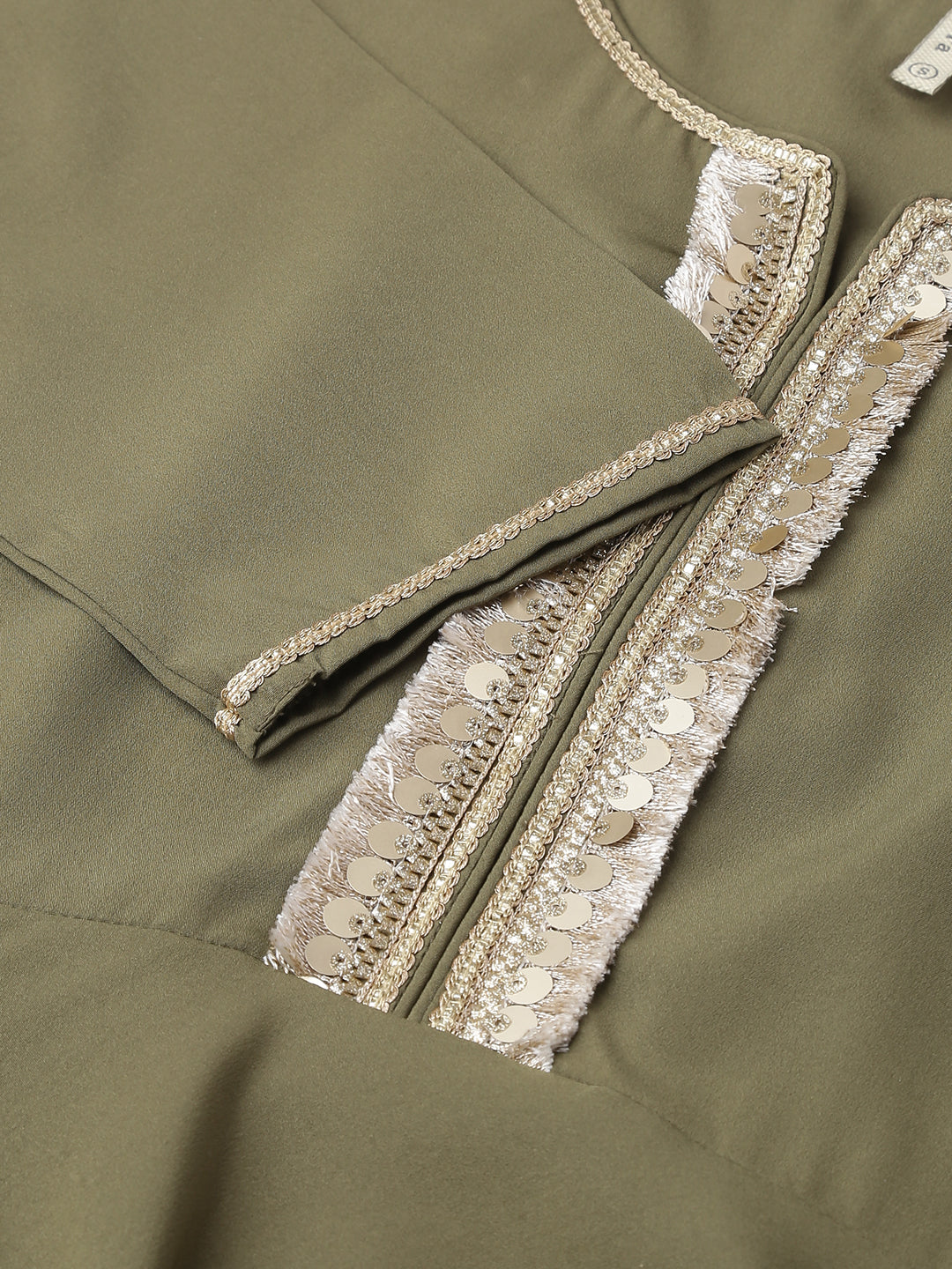 Women's Olive Green Poly Crepe A-line Kurta with Pant and Dupatta