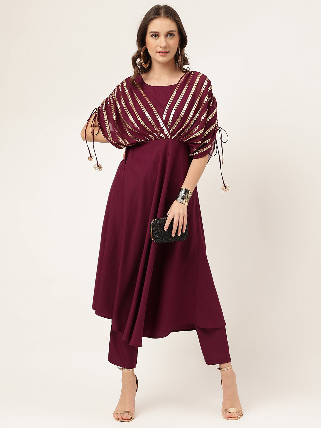 Women's Purple Poly Crepe A-line Kurta with Pant