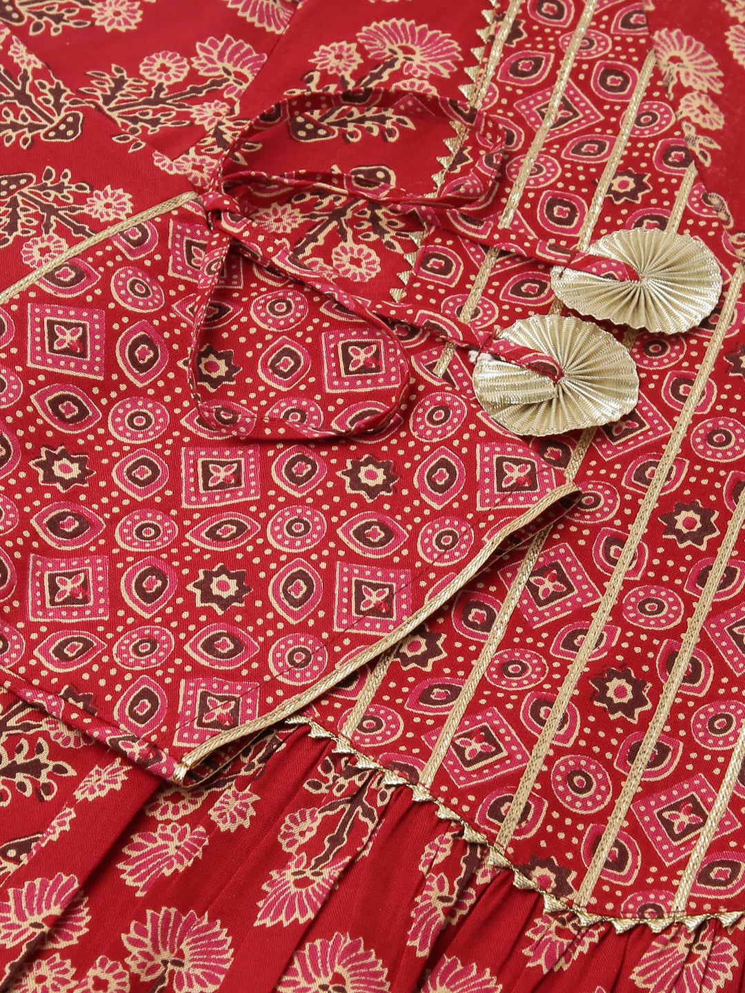 Women's Red Cotton A-Line Kurta Pant