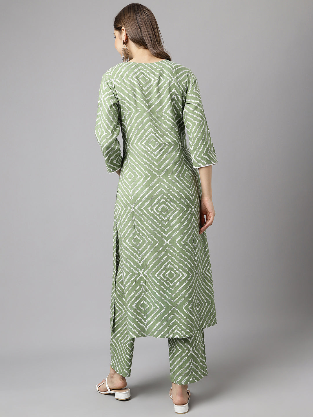 Women's Green Cotton A-line Kurta with Palazzo