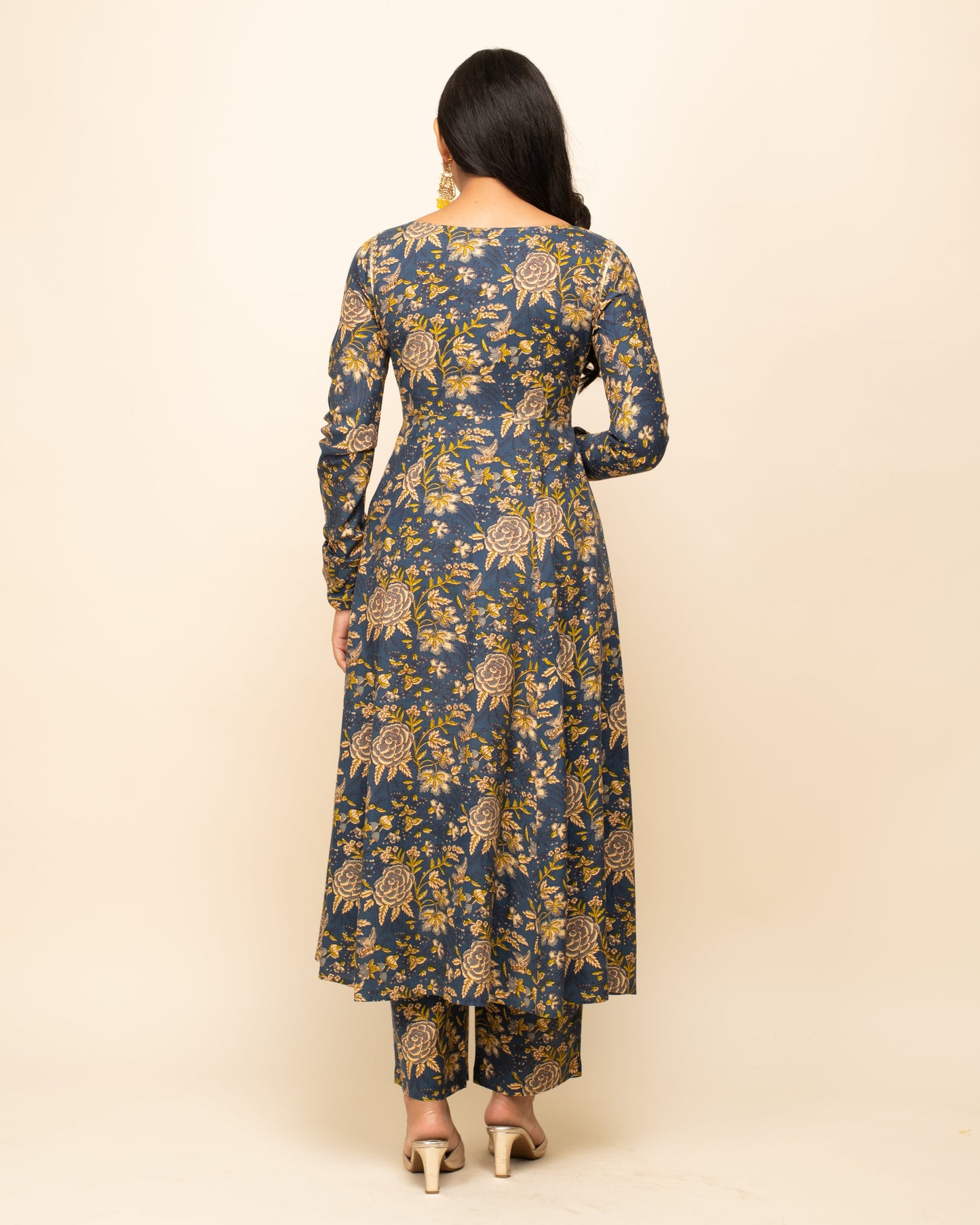 Women's Navy Blue Cotton A-line Kurta with Pant and Dupatta