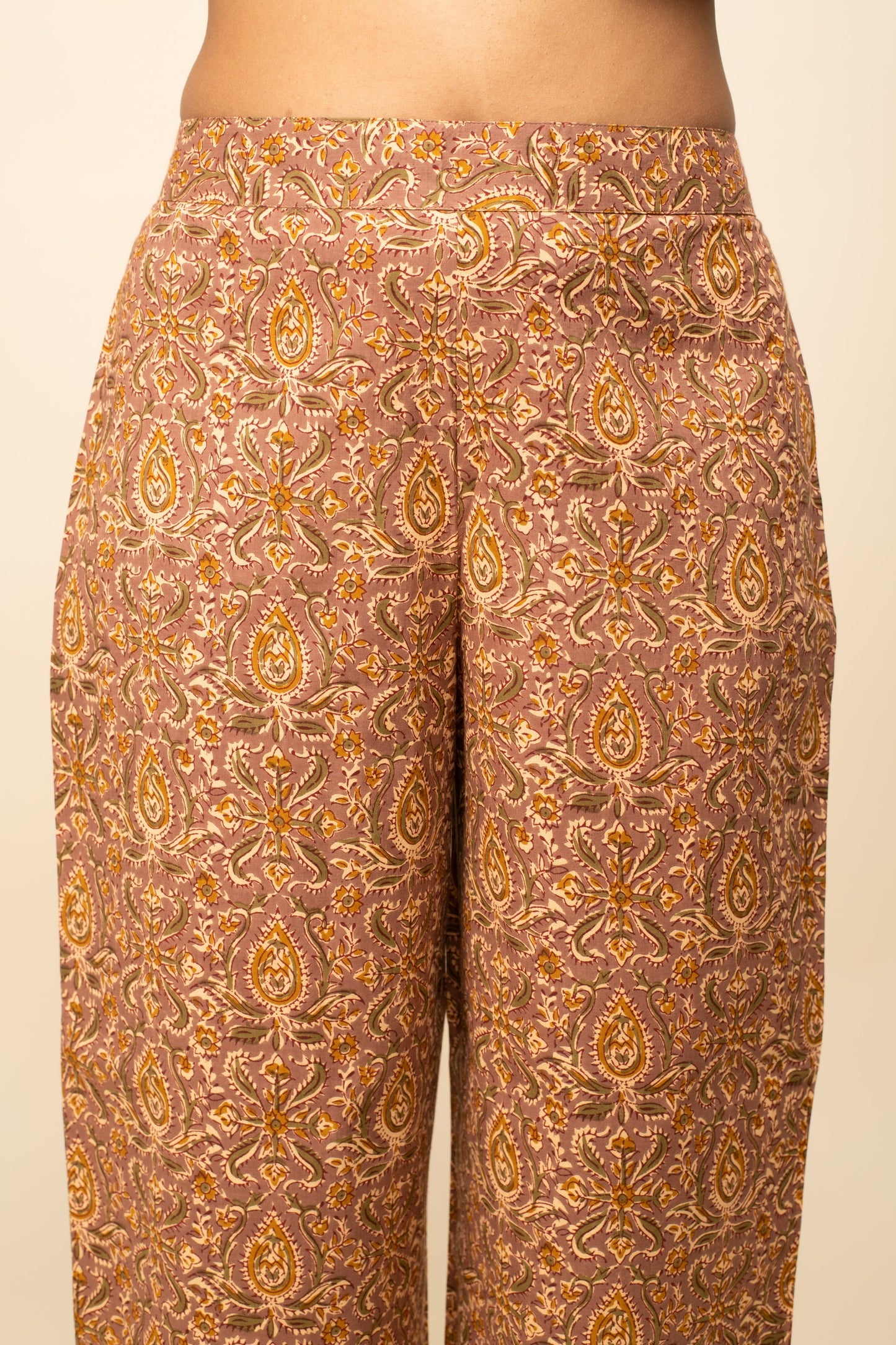 Women's Brown Cotton A-line Kurta with Pant and Dupatta