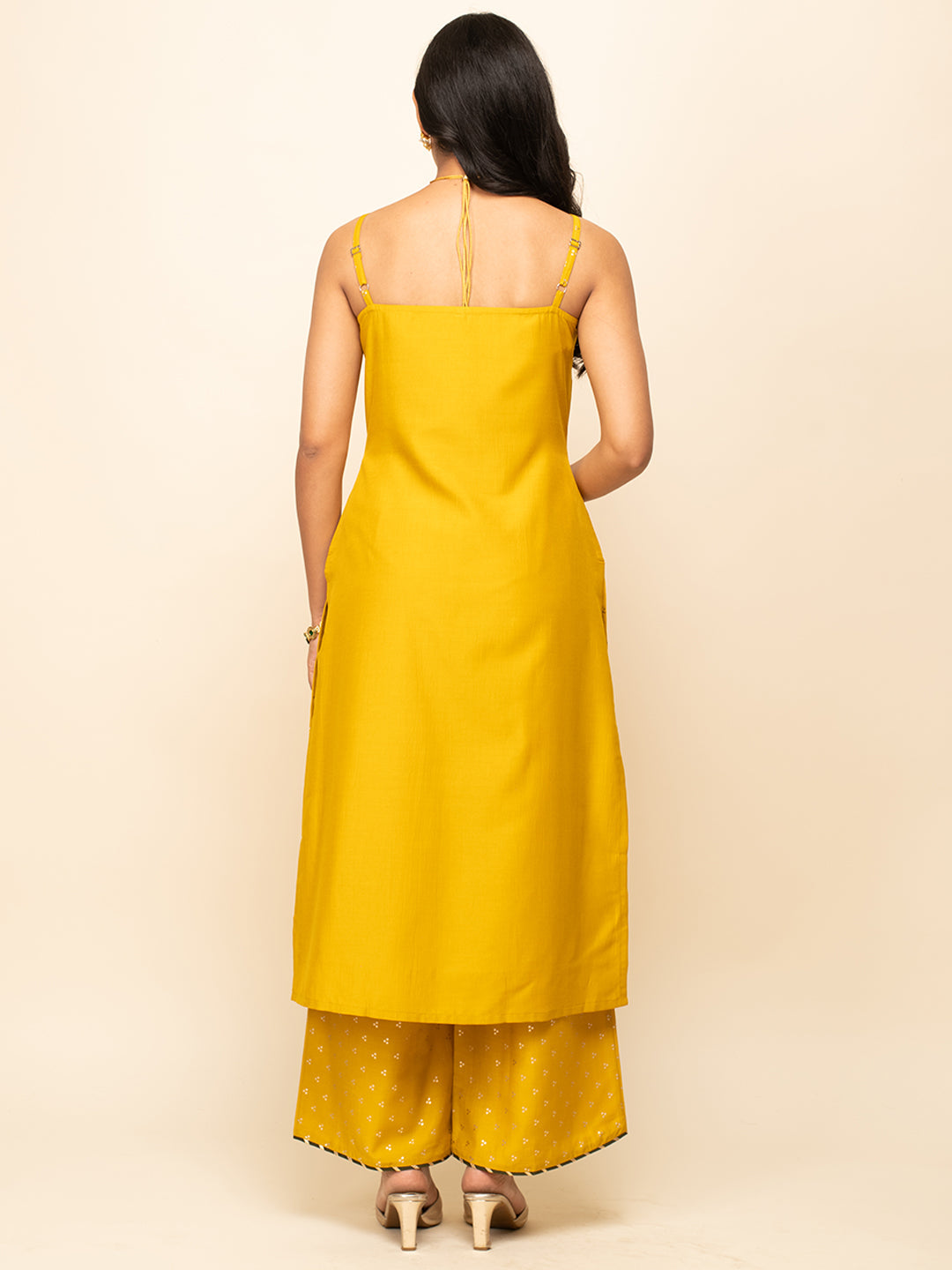 Women's Yellow Silk Blend Straight Kurta With Palazzo And Dupatta