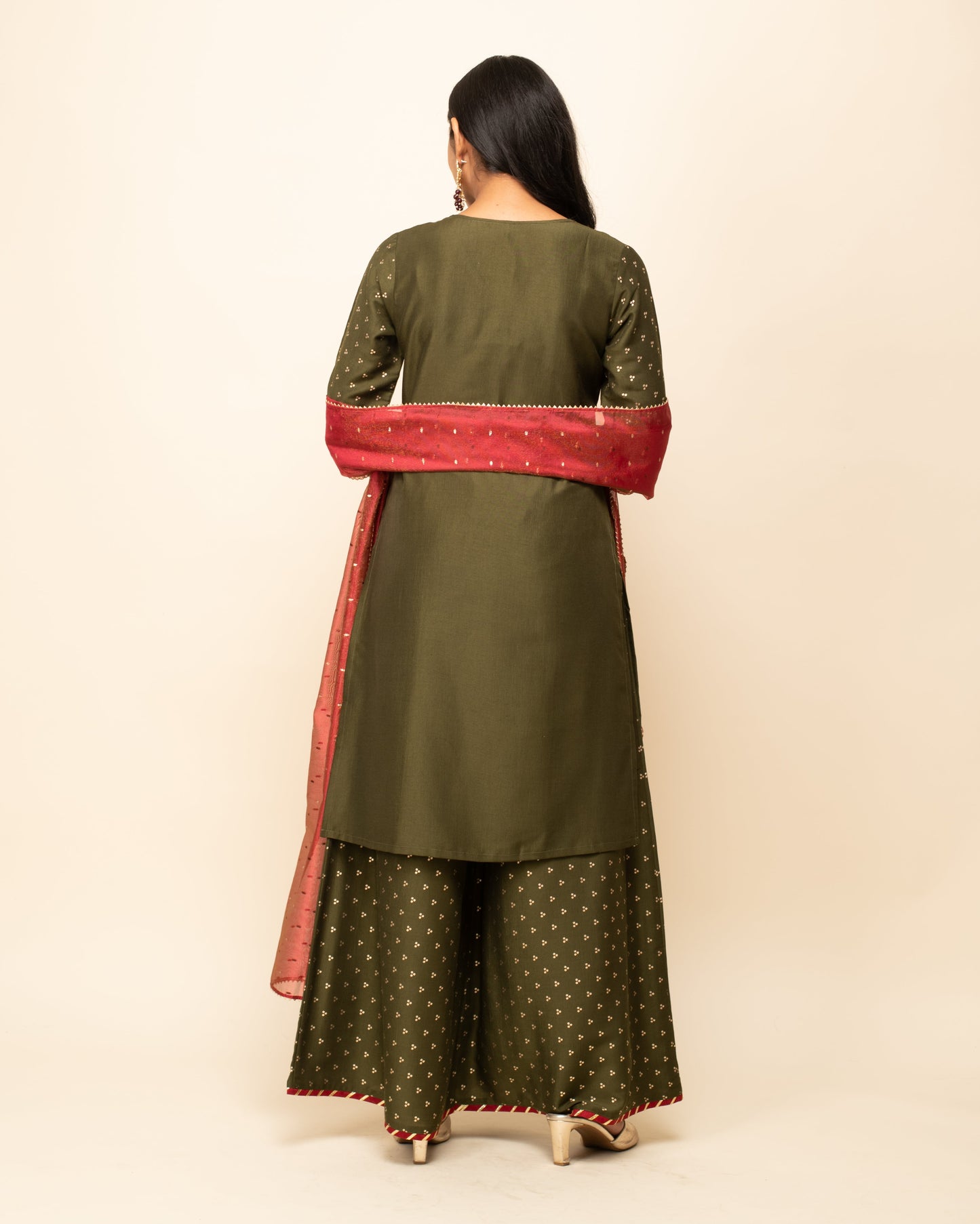 Women's Green Silk Blend Straight Kurta With Palazzo And Dupatta