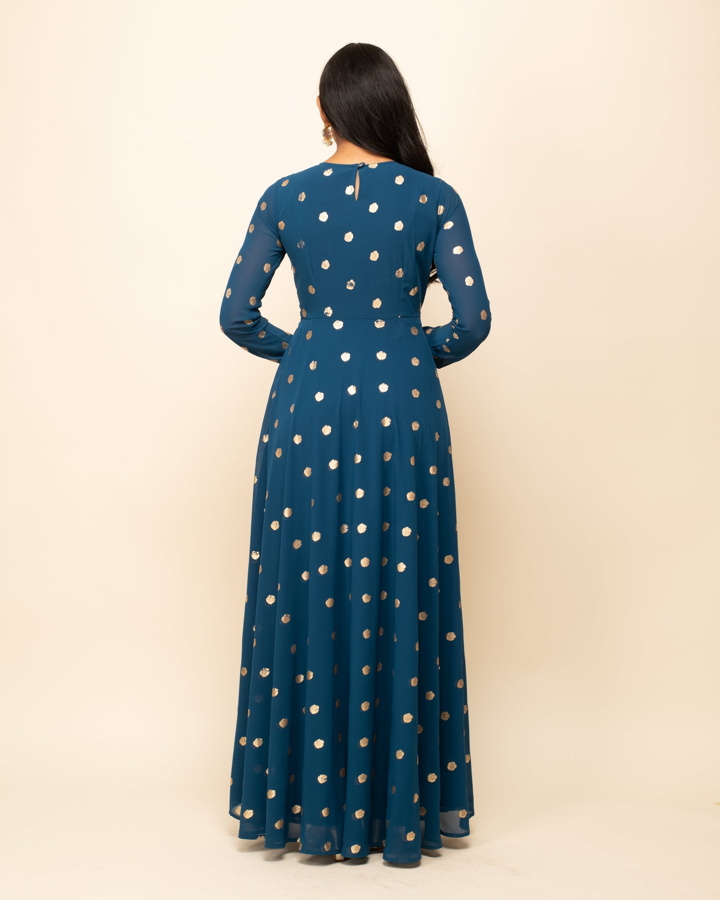 Women's Teal Blue Georgette Printed Gown With Dupatta