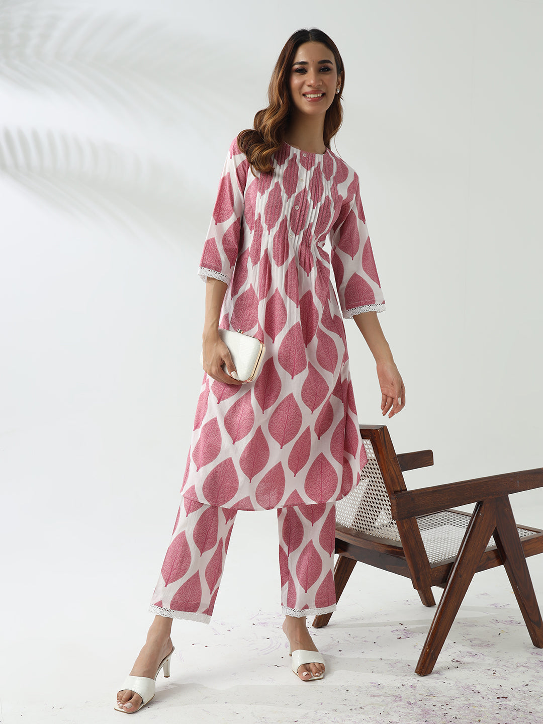 Dhiyona FL Women's Pink Cotton Flared Kurta Set