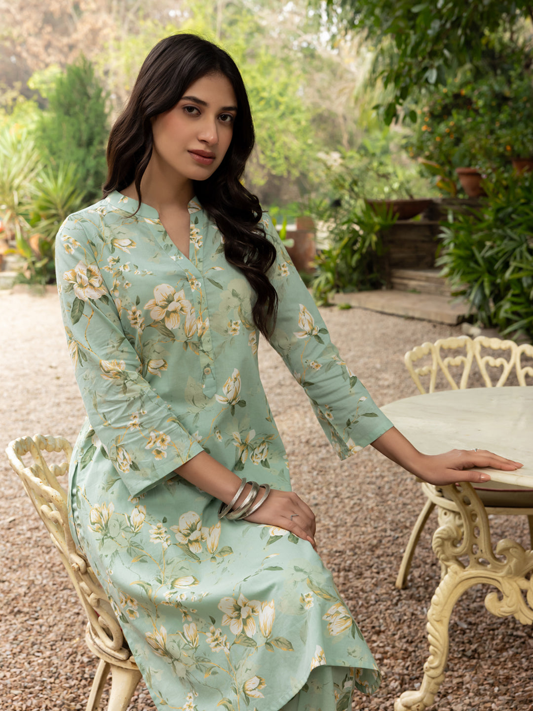 Dhiyona FL Women's Pista green Cotton Printed Co-ord Set