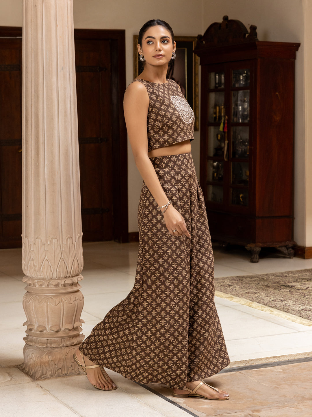 Dhiyona FL Women's Brown Cotton Printed Co-ord Set