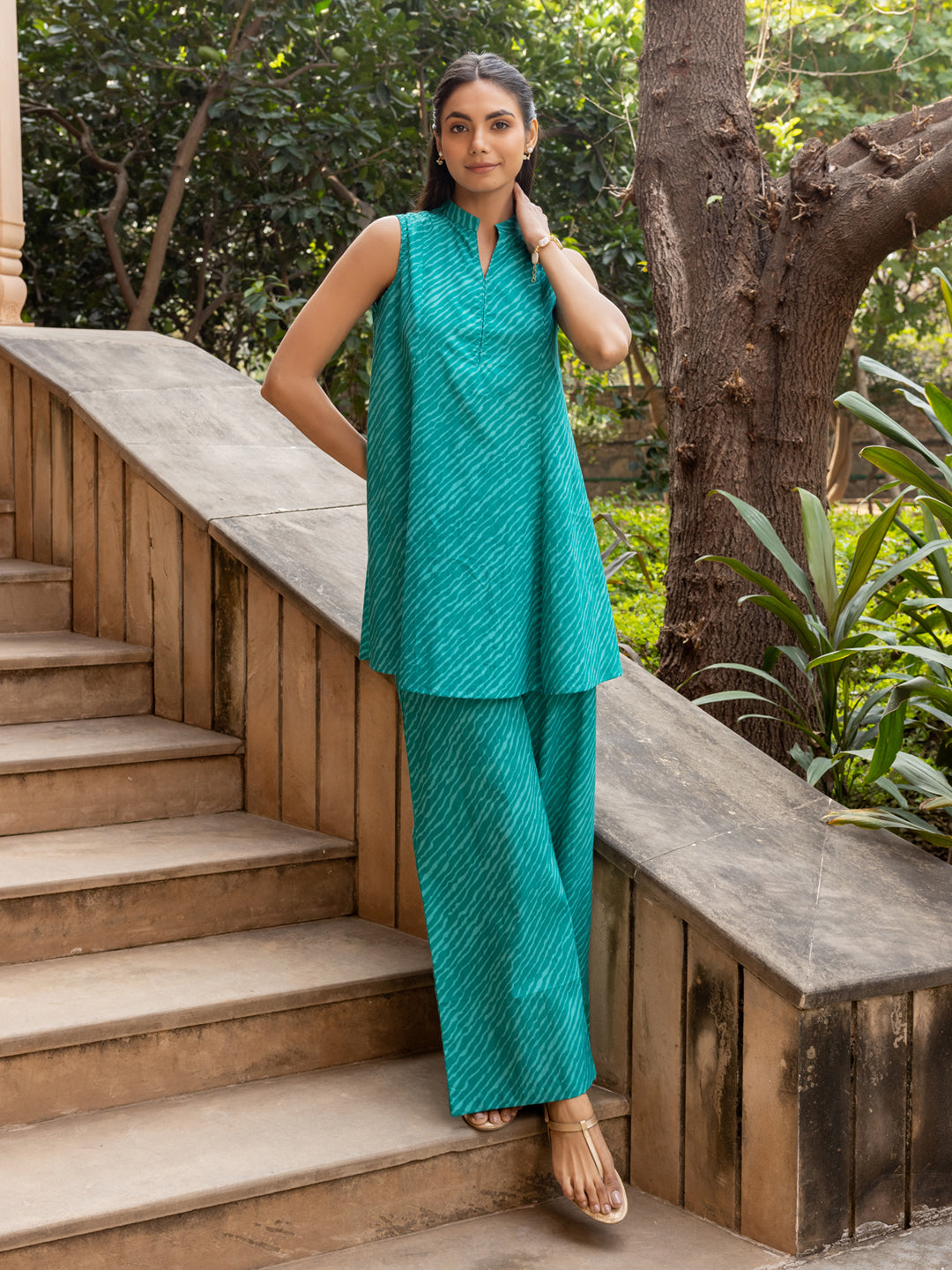Dhiyona FL Women's Teal Green Cotton Printed Co-ord Set