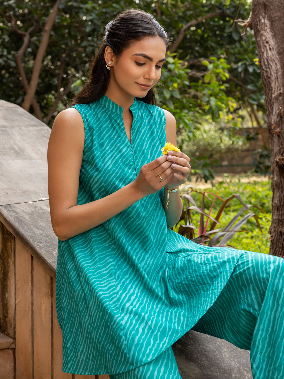Dhiyona FL Women's Teal Green Cotton Printed Co-ord Set
