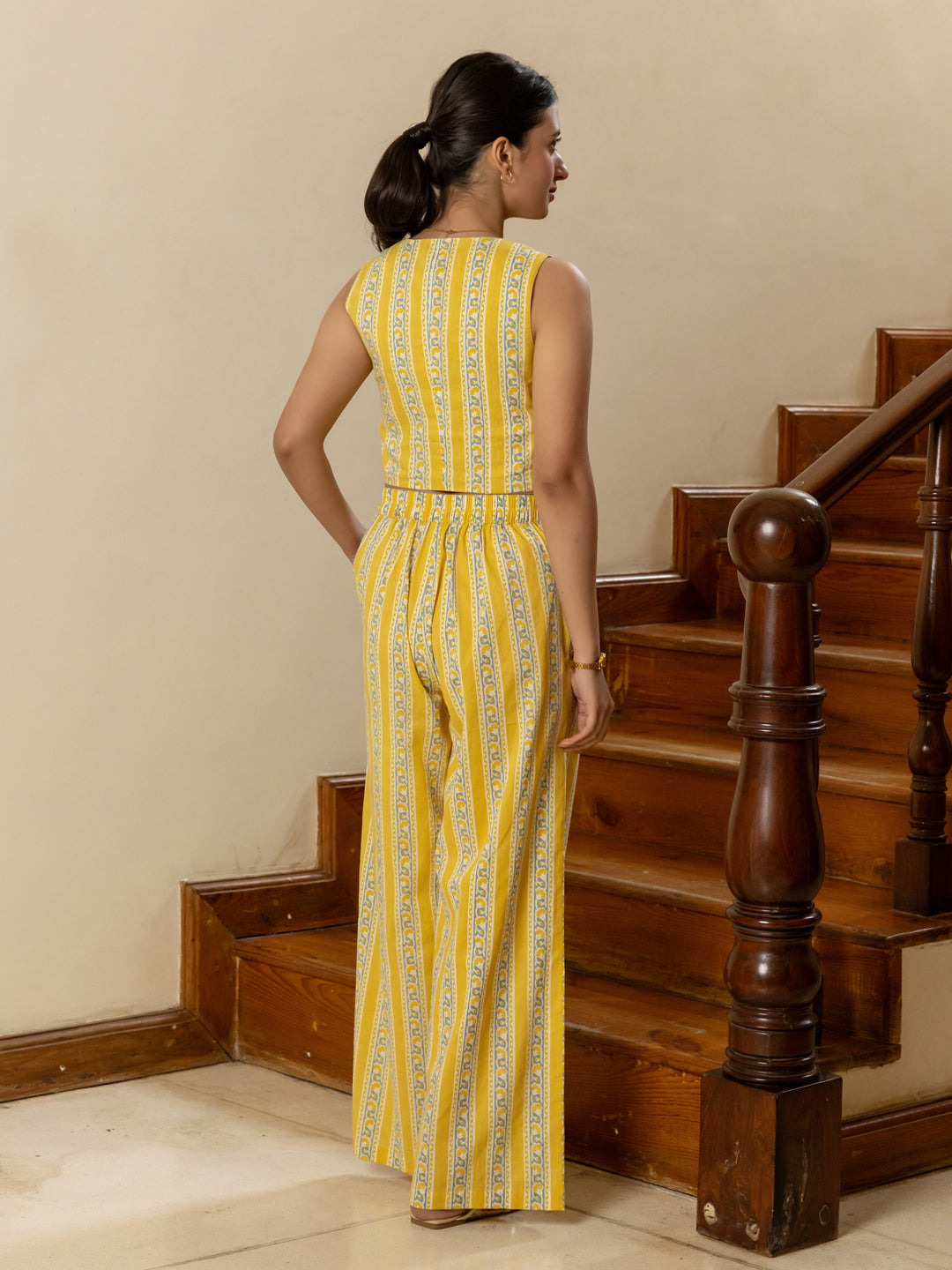 Dhiyona FL Women's Yellow Cotton Printed Co-ord Set