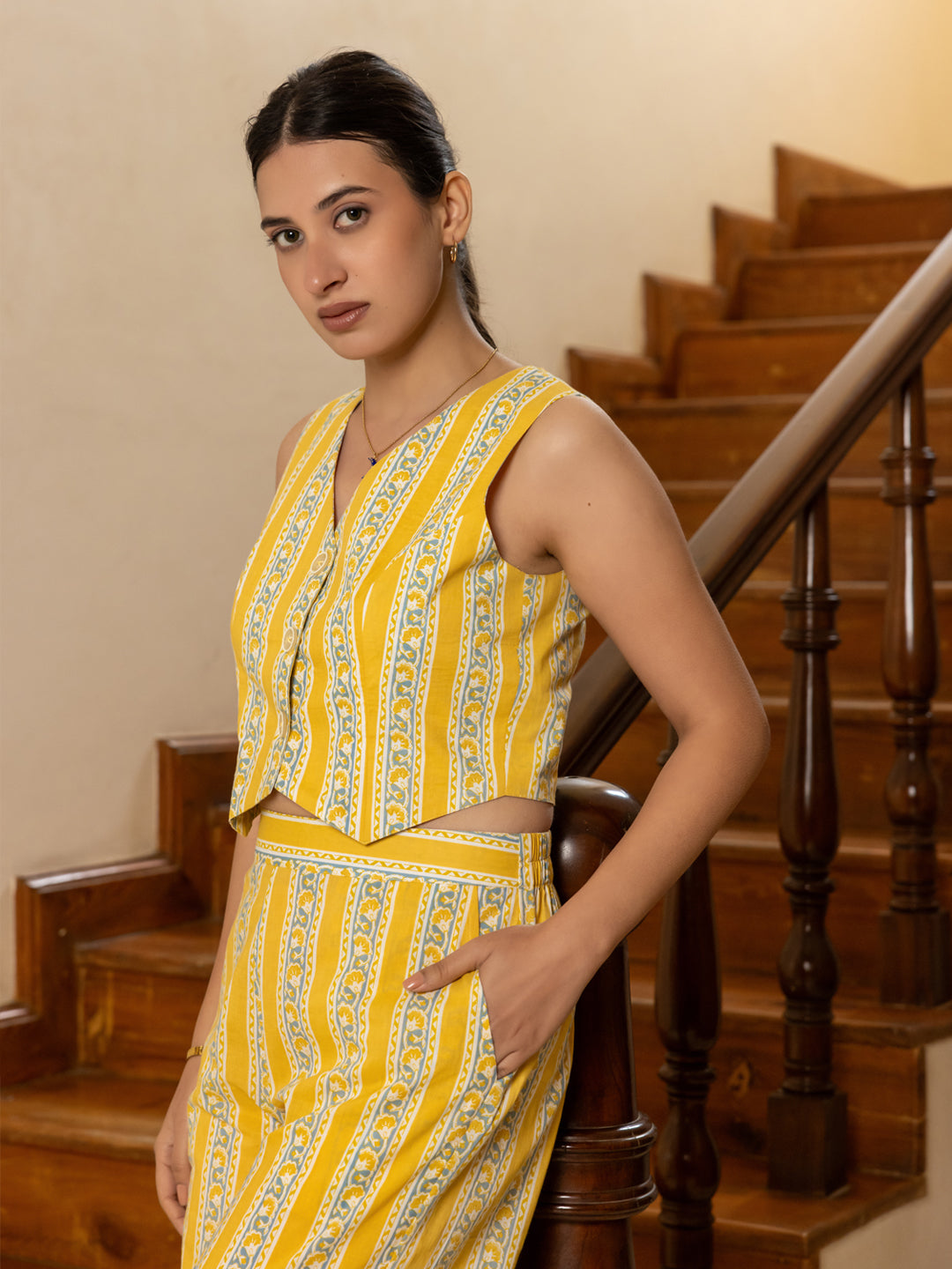 Dhiyona FL Women's Yellow Cotton Printed Co-ord Set