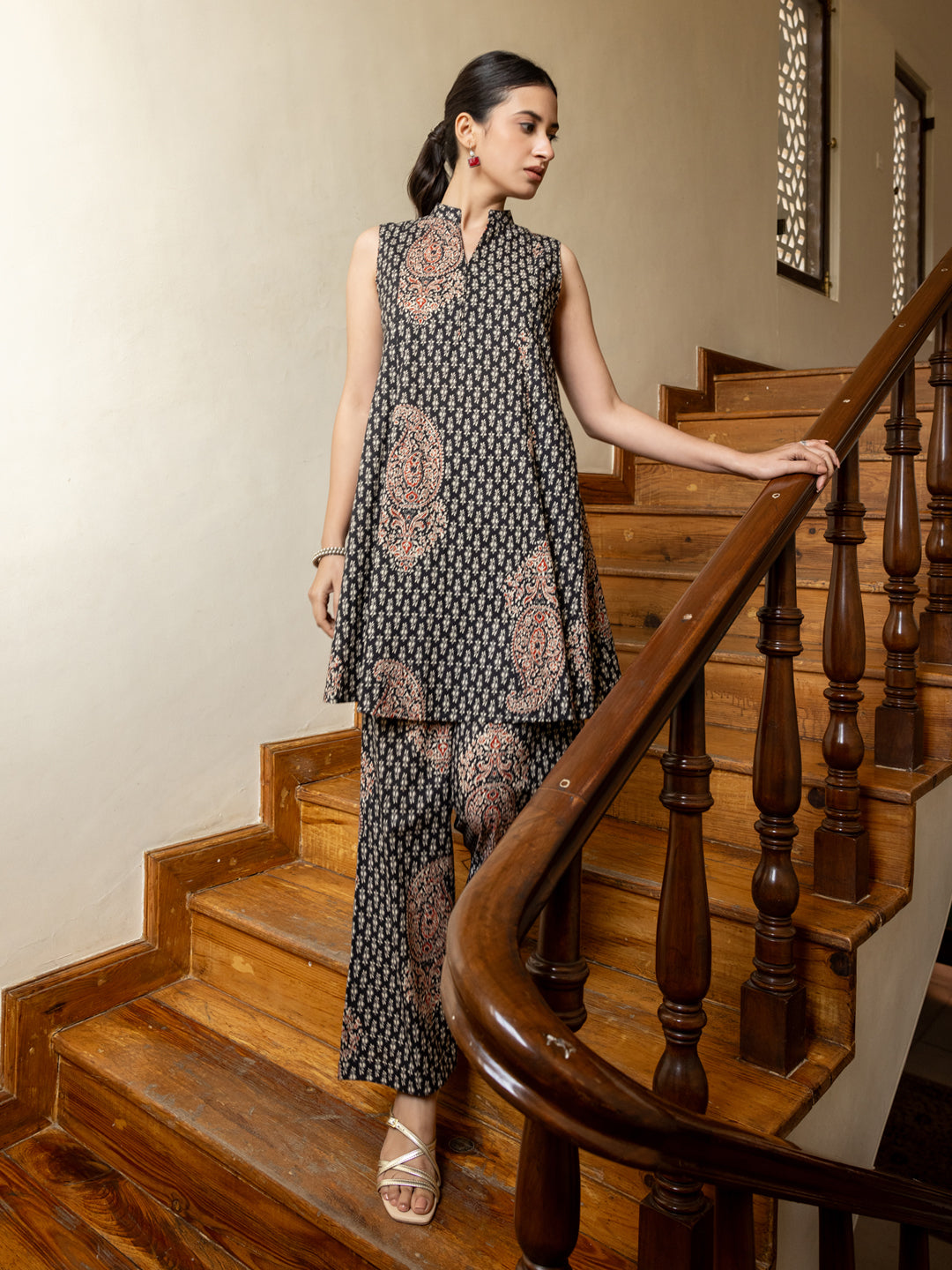 Dhiyona FL Women's Black Printed Cotton Co-ord Set
