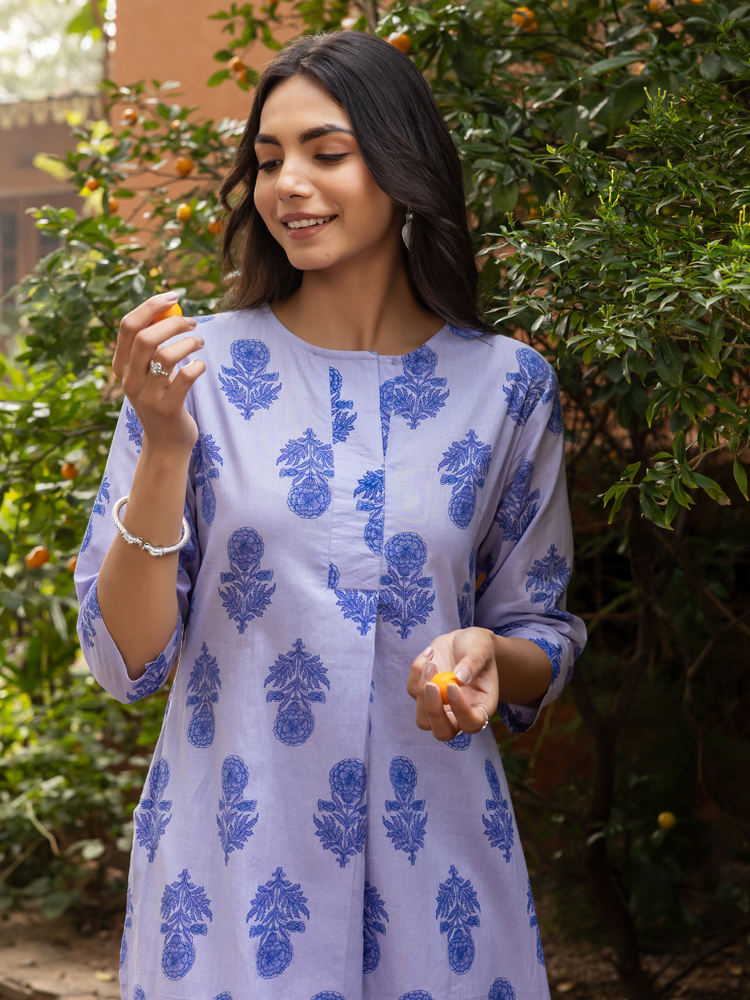 Dhiyona FL Women's Blue Cotton Flared Kurta Set