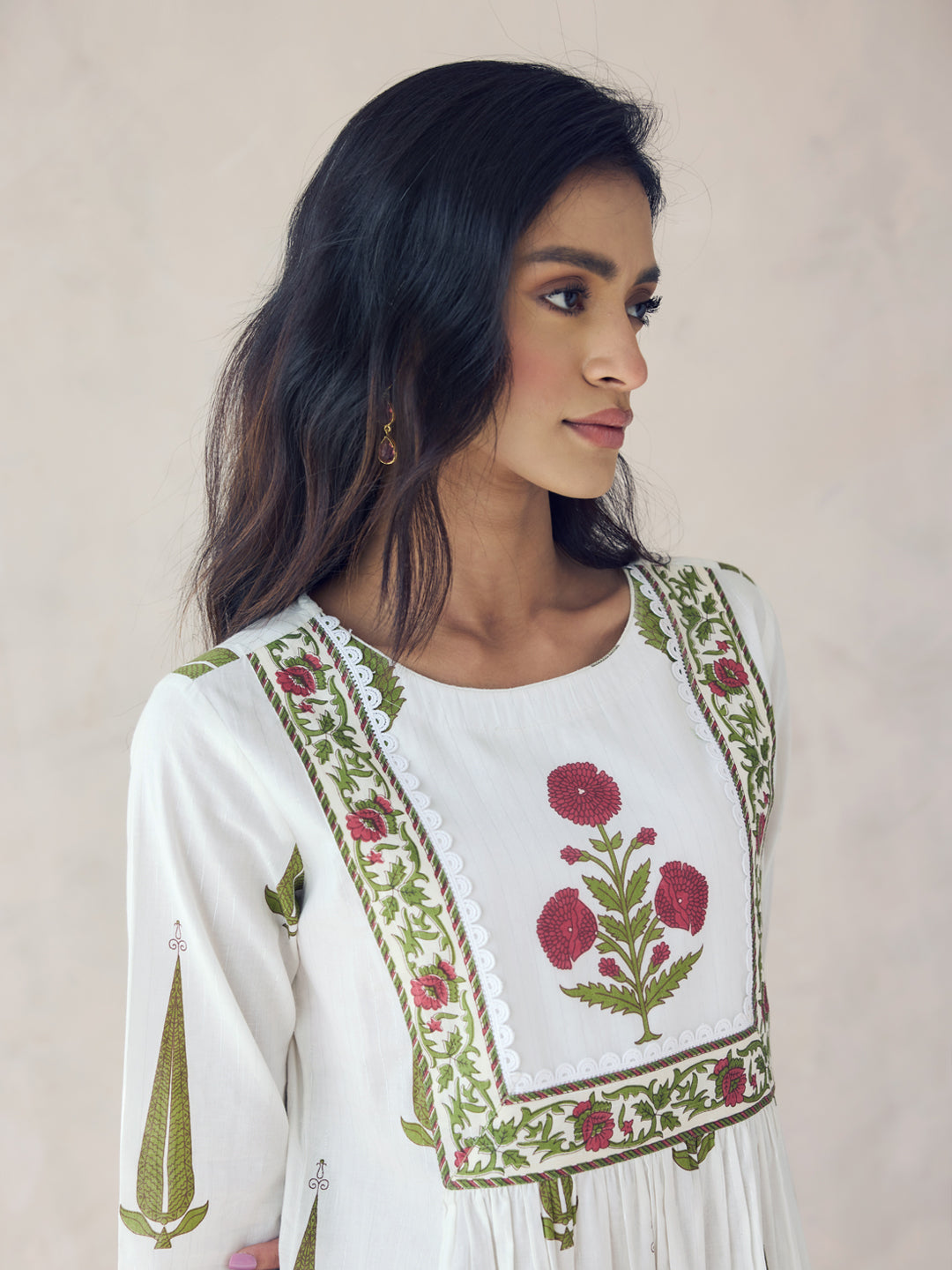 Dhiyona FL Women's Off-White Printed Anarkali Kurta Set with Dupatta