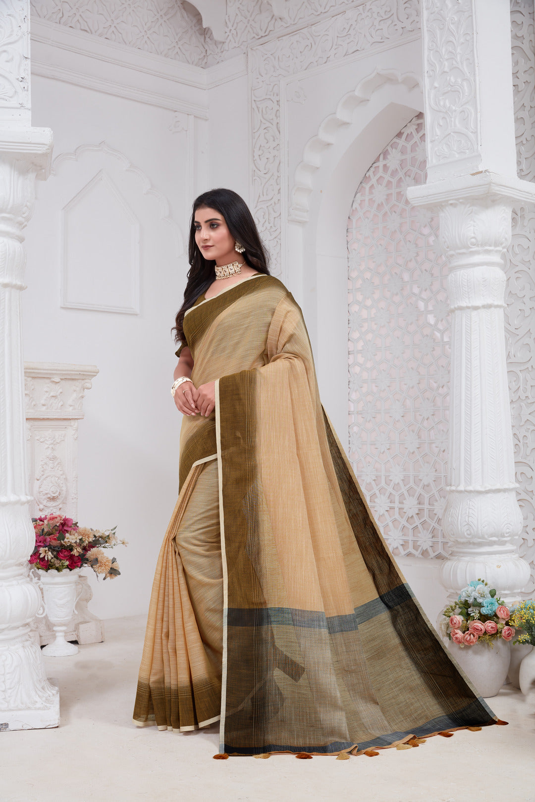 Dhiyona GR Women's Shades Mid Orange Handloom Linen Saree