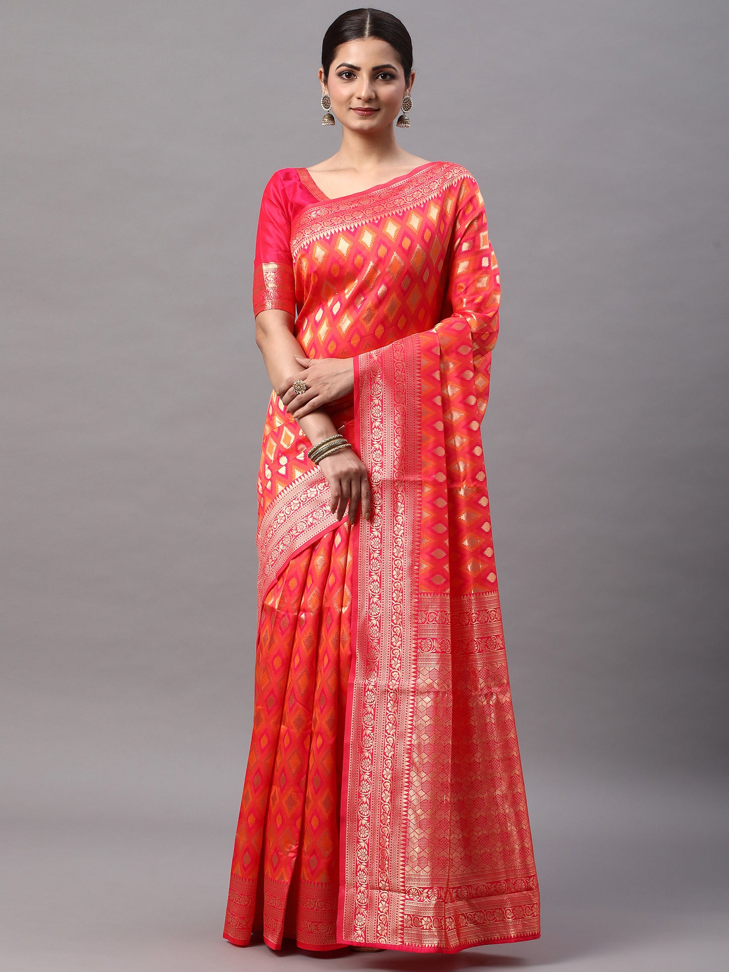 Women's Silk Blend Pink Woven Design Designer Saree With Blouse Piece