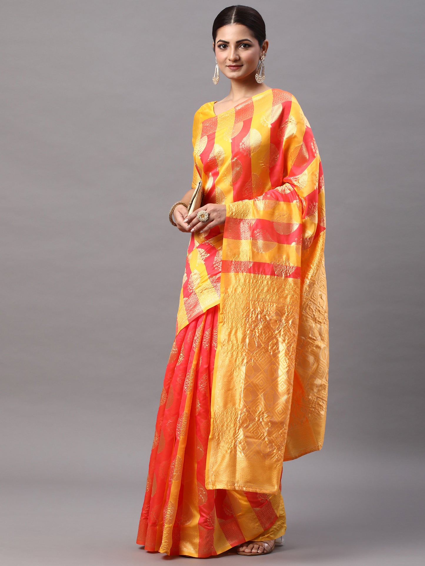 Women's Silk Blend Pink Woven Design Designer Saree With Blouse Piece