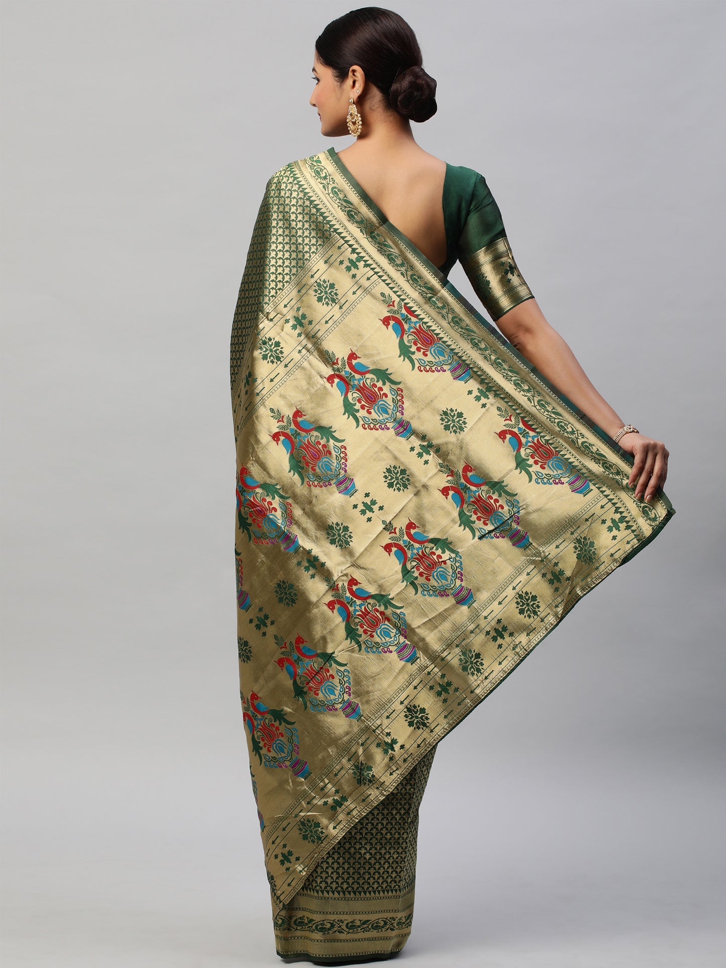 Women's Silk Blend Green Woven Design Designer Saree With Blouse Piece