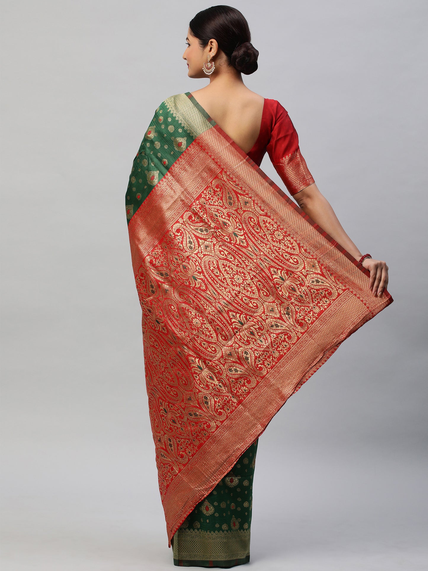 Women's Silk Blend Green Woven Design Designer Saree With Blouse Piece