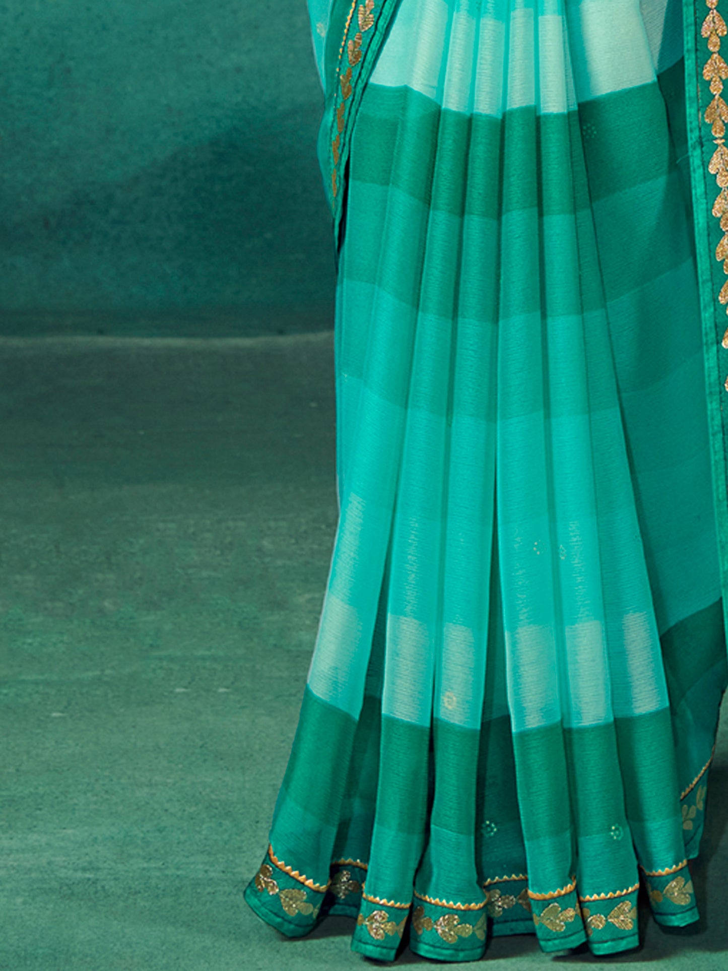 Women's Chiffon Teal blue Embellished Designer Saree With Blouse Piece
